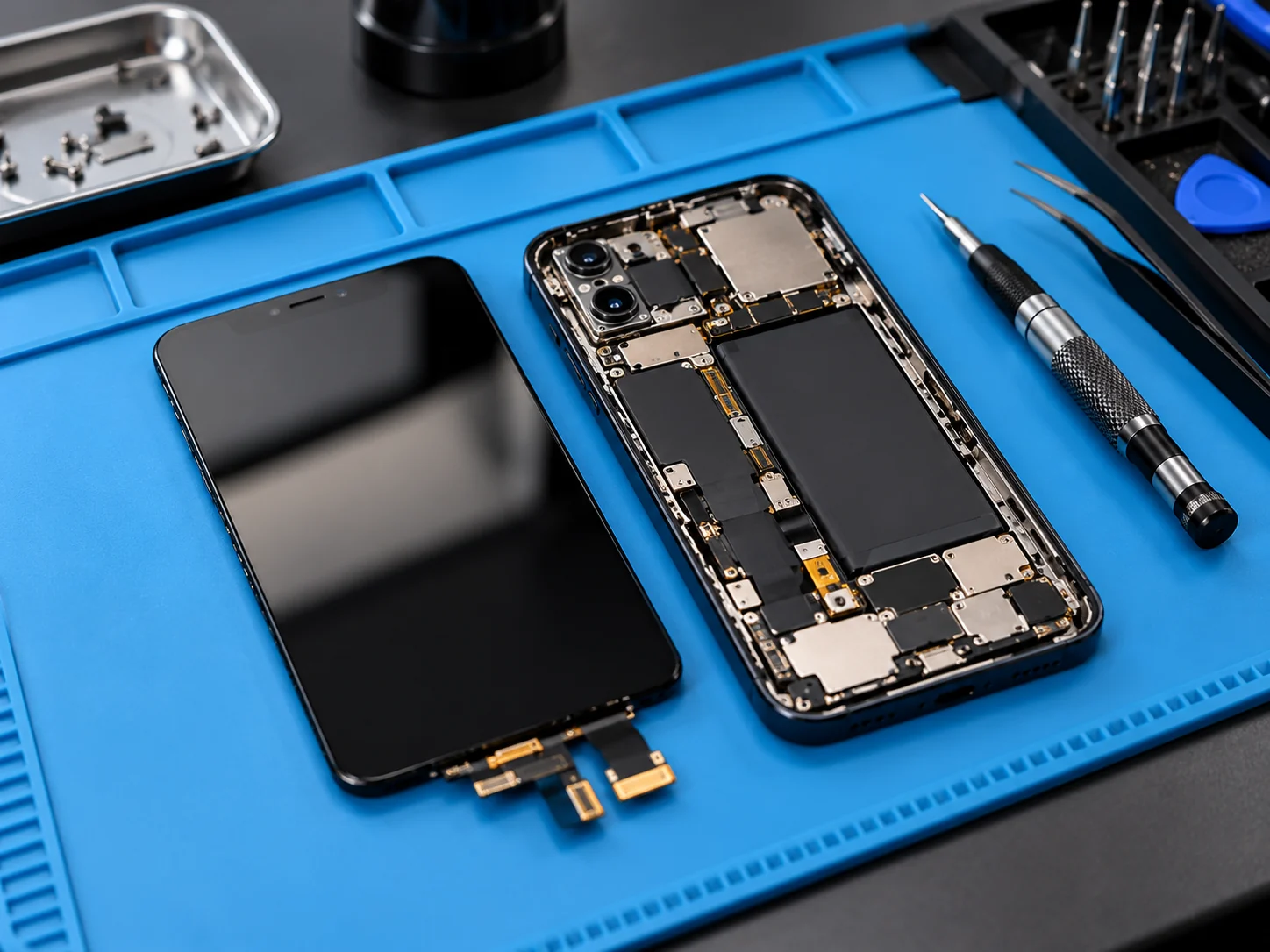 Foto técnica de reparación de módulo de iPhone